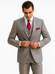 Mens Classic Vested Shiny Sharkskin Suit in Grey