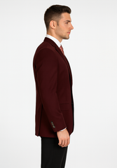 Mens Classic Wool Feel Blazer Sports Coat in Burgundy