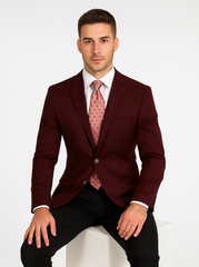 Mens Classic Wool Feel Blazer Sports Coat in Burgundy