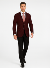 Mens Classic Wool Feel Blazer Sports Coat in Burgundy