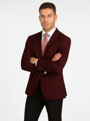 Mens Classic Wool Feel Blazer Sports Coat in Burgundy
