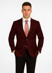 Mens Classic Wool Feel Blazer Sports Coat in Burgundy