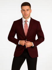 Mens Classic Wool Feel Blazer Sports Coat in Burgundy