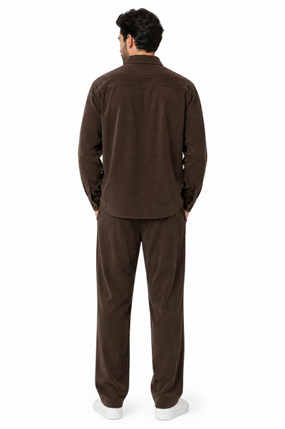 Mens Corduroy Shirt and Pants Walking Suit in Winter Cotton Fabric Casual in Color Mocha Choclate brown leisure Style