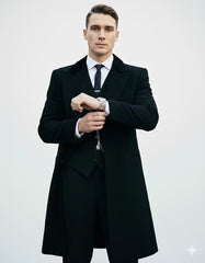 Mens Costume Thomas Shelby Black Vested Suit & Black Overcoat