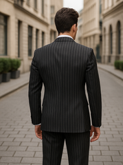 Mens Double Breasted Gangster Bold Pinstripe Suit in Black