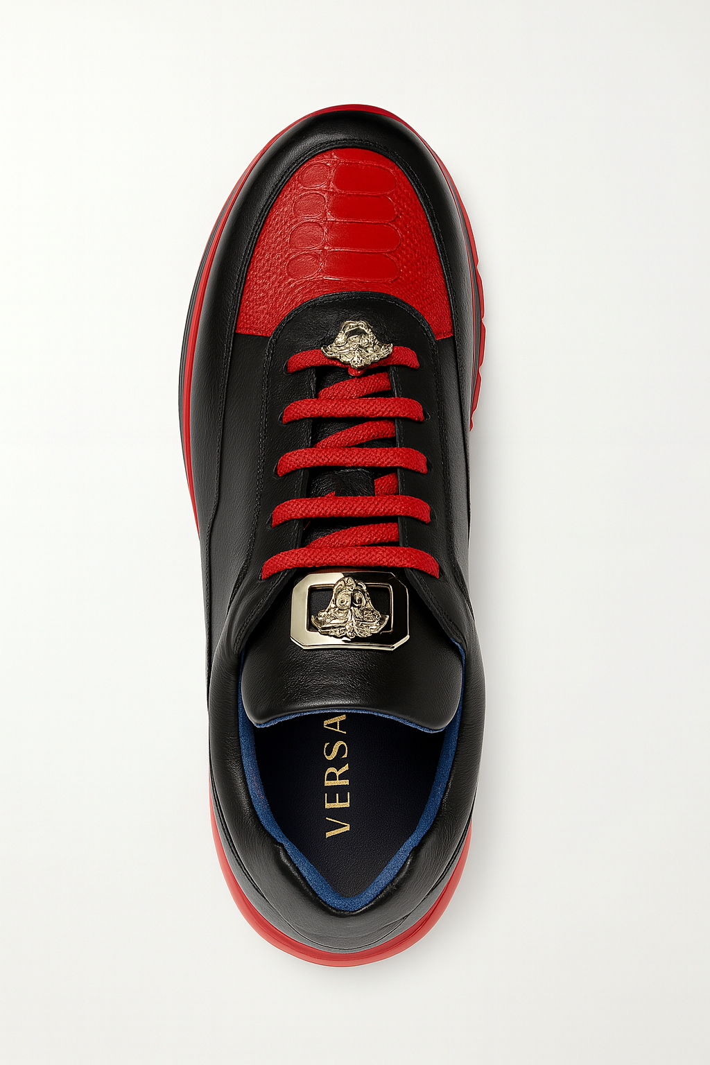 Belvedere  Flash Men's Shoes Black & Red Exotic Ostrich / Calf-skin Leather Casual Sneakers 3 MEN E01 BLACK/RED-M-06  - from alligatorwarehouse.com