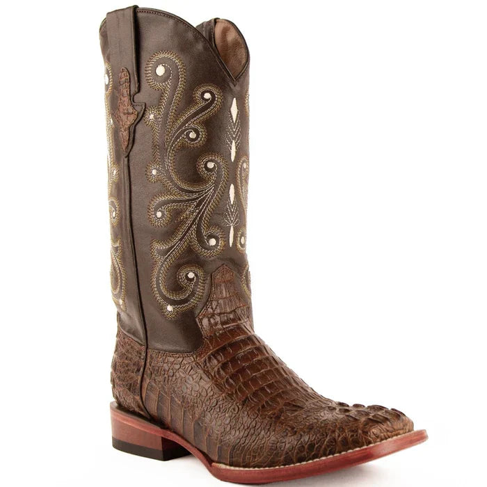 Men's Ferrini Caiman Crocodile Print Boots Handcrafted Rust 4   - from alligatorwarehouse.com
