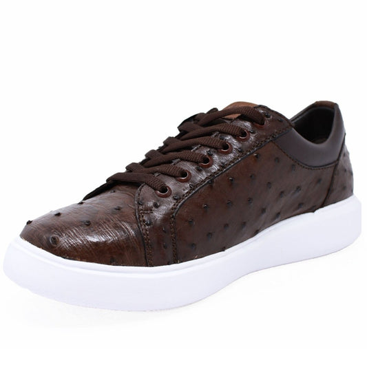 Mens Brown & Cognac Ostrich Sneakers Collection - Premium Mens Brown & Cognac Ostrich Sneakers at alligatorwarehouse.com