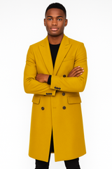 Men's Gold 44Inch Long Double Breasted Overcoat Winter Men's Topcoat Sale