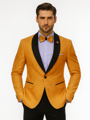 Men’s Gold Tuxedo Jacket with Black Shawl Lapel – Formal Wear