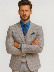 Men’s Light Plaid 3-Piece Suit with Vest – Stylish Formal Wear