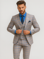 Men’s Light Plaid 3-Piece Suit with Vest – Stylish Formal Wear