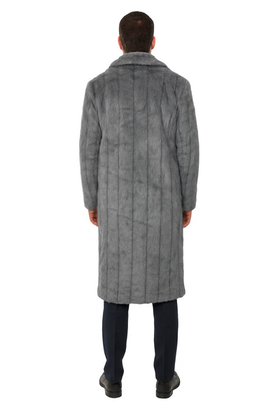 Mens Long Full Length Faur Fur Coat in Grey