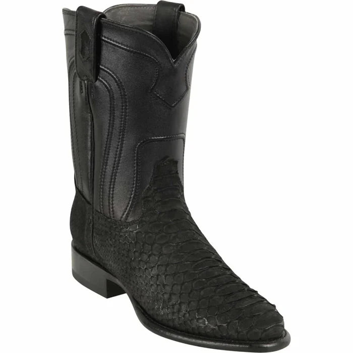 Men's Los Altos Original Python Boots Roper Toe - Black Suede 1   - from alligatorwarehouse.com