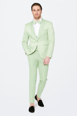 Men’s Mint Green Tuxedo Suit – Slim Fit Shawl Lapel with Matching Bow Tie in Sage Green Color - Light Green