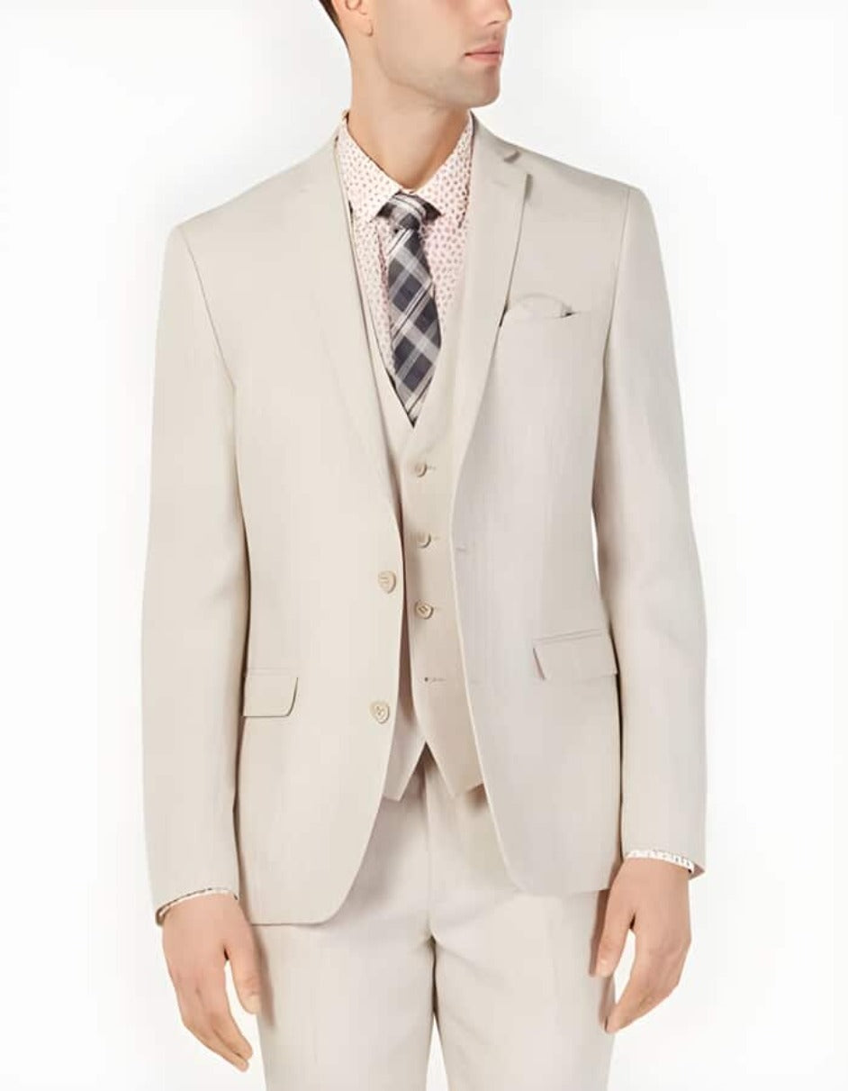 Linen Suit - Mens Summer Suits in Tan Beach Wedding 3 Piece Suit