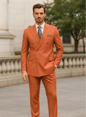 Men’s Orange Pinstripe Double-Breasted Suit – Stylish Formalwear
