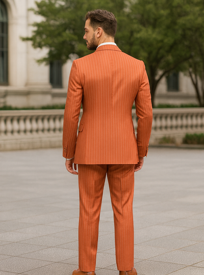 Men’s Orange Pinstripe Double-Breasted Suit – Stylish Formalwear
