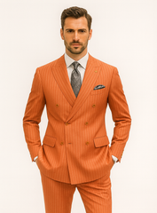 Men’s Orange Pinstripe Double-Breasted Suit – Stylish Formalwear