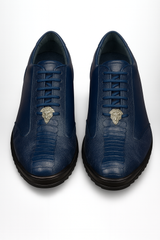 Los Altos Navy Blue Ostrich Leg Lace Up Sneakers