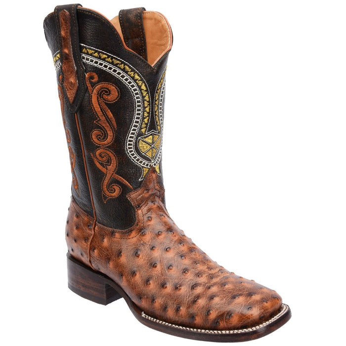 Men's Caiman Tail Print Leather Square Toe Boots - Dark Brown Men's Caiman Tail Print Leather Square Toe Boots - Dark Brown
