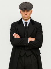 Mens Peaky Blinders Costume Thomas Shelby Black Suit Overcoat & Hat