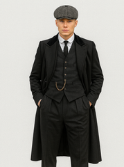 Mens Peaky Blinders Costume Thomas Shelby Black Suit Overcoat & Hat