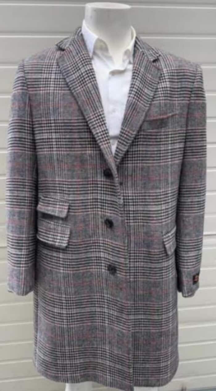 Mens Plaid Overcoat - Checkered Carcoat - Wool Three Quarter Multi-color Peacoat