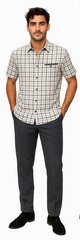Mens Plaid Walking Suit in grey by Dreams by Zacchi – 2 Piece Leisure Outfit with Matching Shirt and Pants - $99