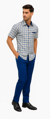 Mens Plaid Walking Suit in royal by Dreams Zacchi – 2 Piece Leisure Outfit with Matching Shirt and Pants - $99