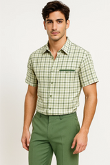 Mens Plaid Walking Suit in sage by Dreams by Zacchi – 2 Piece Leisure Outfit with Matching Shirt and Pants - $99