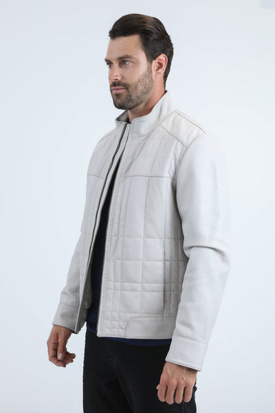 Mens Platini Western Leather Jacket - Vintage Cowboy Style in Color Bone