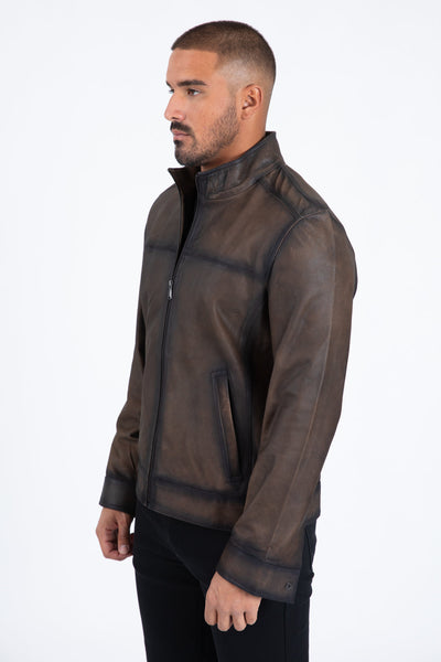 Mens Platini Western Leather Jacket - Vintage Cowboy Style in Color Brown