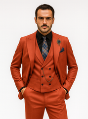 Men’s Red 3-Piece Suit with Vest and Chain – Stylish Formal Wear