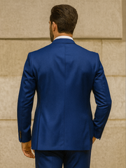 Men’s Royal Blue 3-Piece Suit with Vest and Chain – Modern Formal Wear