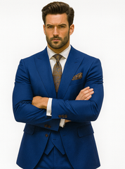 Men’s Royal Blue 3-Piece Suit with Vest and Chain – Modern Formal Wear