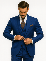 Men’s Royal Blue 3-Piece Suit with Vest and Chain – Modern Formal Wear