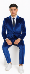 Men’s Royal Blue Velvet Peak Lapel Suit – 2-Piece Skinny Fit Formalwear by Tazzio
