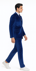 Men’s Royal Blue Velvet Peak Lapel Suit – 2-Piece Skinny Fit Formalwear by Tazzio