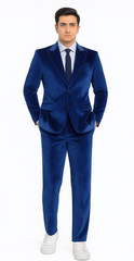 Men’s Royal Blue Velvet Peak Lapel Suit – 2-Piece Skinny Fit Formalwear by Tazzio