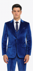 Men’s Royal Blue Velvet Peak Lapel Suit – 2-Piece Skinny Fit Formalwear by Tazzio