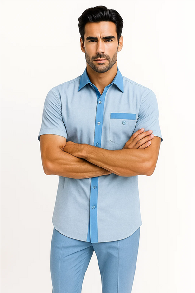 Men’s Houndstooth Walking Suit by Dreams by Zacchi – 2 Piece Lei sure Set in Sky Blue - $99