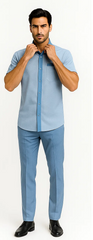 Men’s Houndstooth Walking Suit by Dreams by Zacchi – 2 Piece Lei sure Set in Sky Blue - $99
