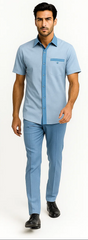 Men’s Houndstooth Walking Suit by Dreams by Zacchi – 2 Piece Lei sure Set in Sky Blue - $99