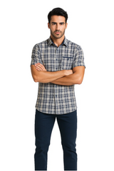 Mens Textured Plaid Walking Suit in Navy/white by Dreams by Zacchi – 2 Piece Leisure Outfit-matching-shirt-and-pants-$99