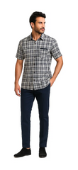 Mens Textured Plaid Walking Suit in Navy/white by Dreams by Zacchi – 2 Piece Leisure Outfit-matching-shirt-and-pants-$99