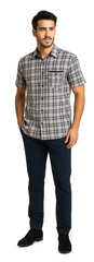 Mens Textured Plaid Walking Suit in Navy/white by Dreams by Zacchi – 2 Piece Leisure Outfit-matching-shirt-and-pants-$99