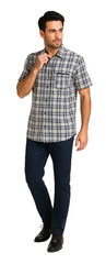 Mens Textured Plaid Walking Suit in Navy/white by Dreams by Zacchi – 2 Piece Leisure Outfit-matching-shirt-and-pants-$99