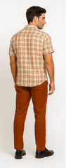 Mens Textured Plaid Walking Suit in Papaya/Cream by Dreams by Zacchi – 2 Piece Leisure Outfit with Matching Shirt and Pants - $99
